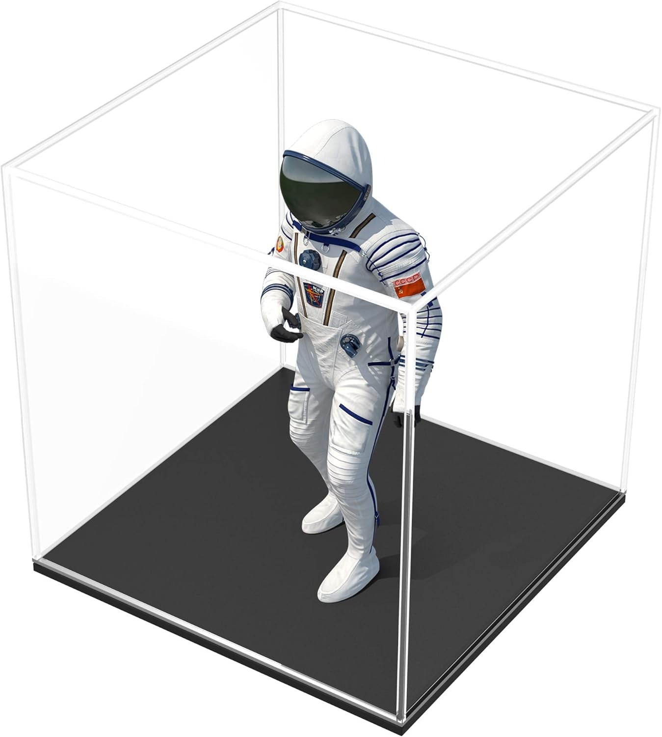 Acrylic Display Case, 8X8X8 Inch Cube, Clear Acrylic Box with Matte Black Base and Lid for Collectibles and Figures